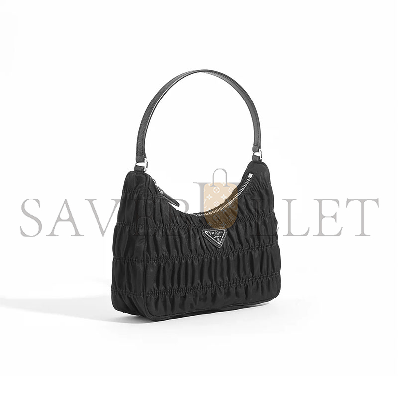 Pra*a re-edition 2000 hobo bag in ruched black nylon 1ne204 (22*13*6cm)